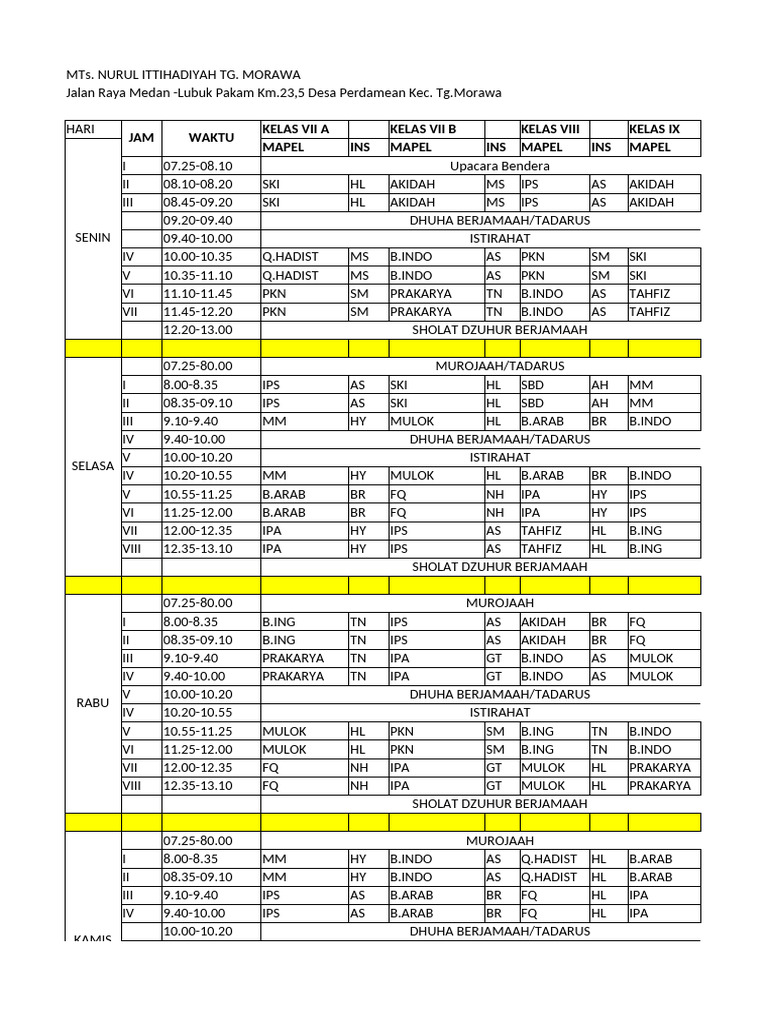 Roster Pelajaran 2024 2025 | PDF