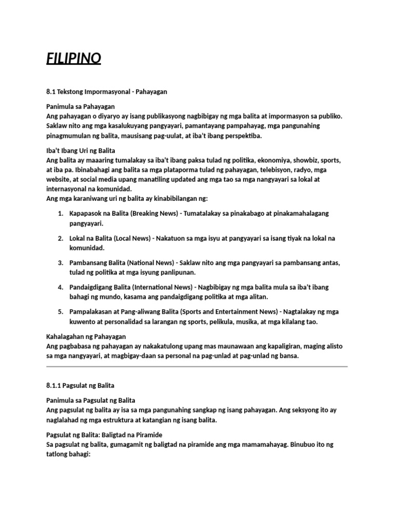 Filipino - Notes | PDF