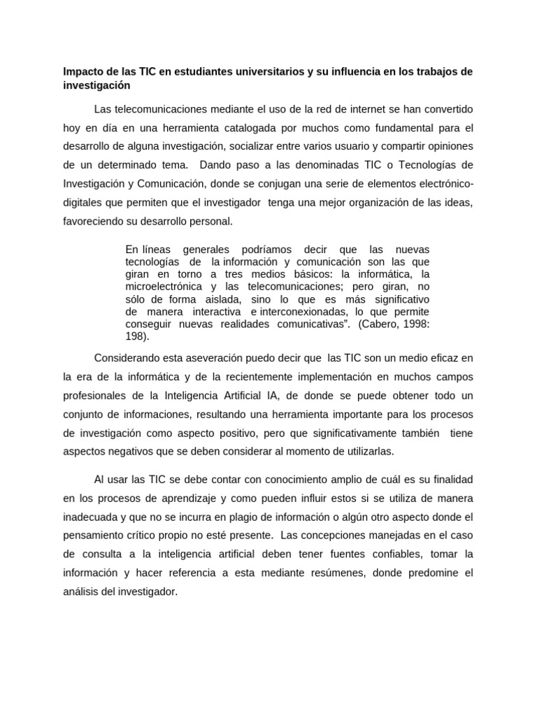 Impacto de las TIC en la Investigación Universitaria | PDF | Tecnología ...