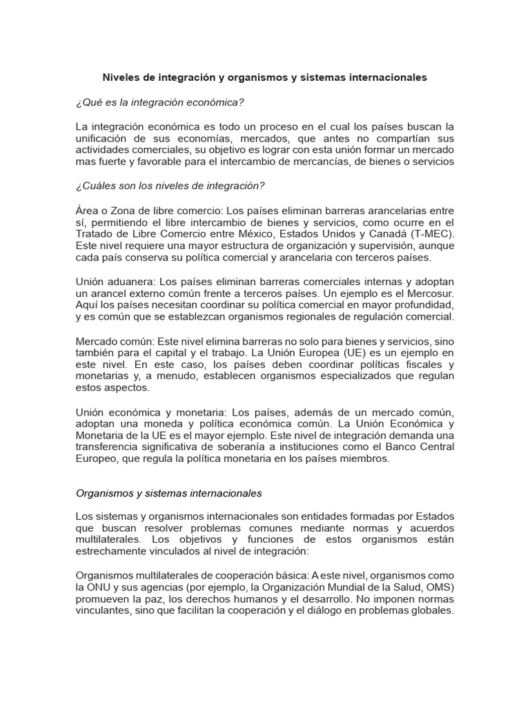 Niveles de Integración Económica | PDF | Comercio | Integración económica