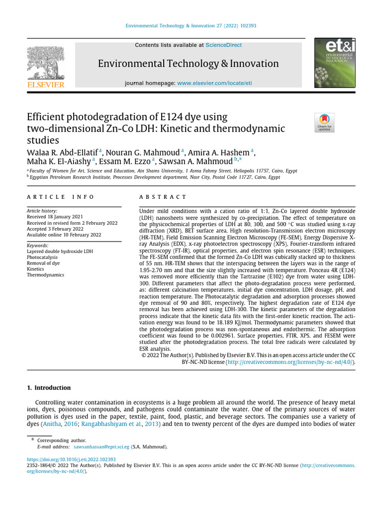 Efficient Photodegradation of E124 Dye | PDF | Adsorption | Band Gap