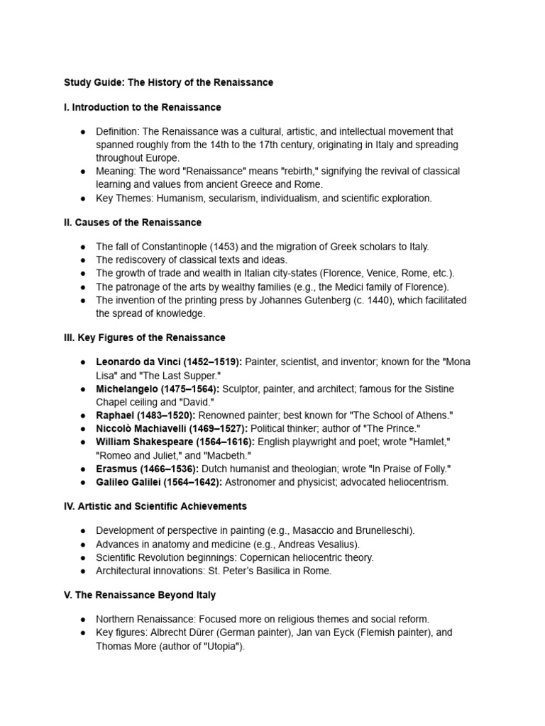 Study Guide - The History of The Renaissance | PDF | Renaissance