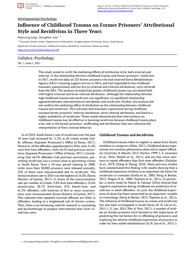 Childhood Trauma's Impact on Recidivism PDF Recidivism Crimes