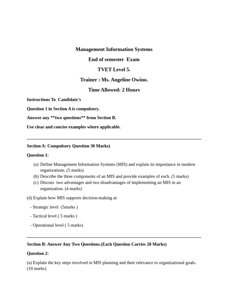 Management Information Systems Exam Guide | PDF