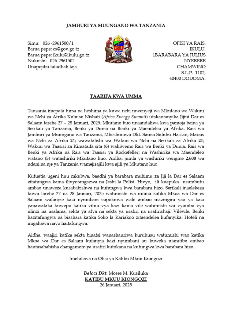 Taarifa Kwa Umma | PDF