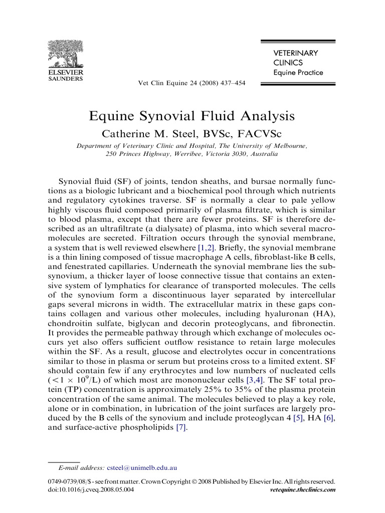 Equine Synovial Fluid Analysis Guide | PDF | Sepsis | Medical Specialties
