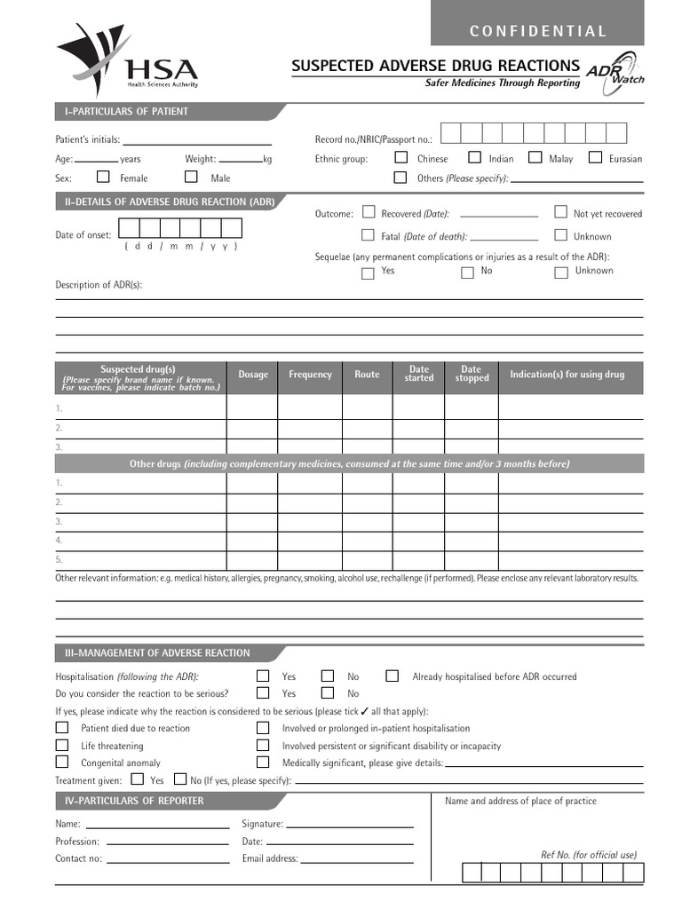 HSA ADR Reporting Form | PDF | Diseases And Disorders | Medical Treatments