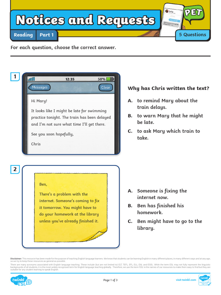 ESL Notices and Requests Practice | PDF | English As A Second Or ...