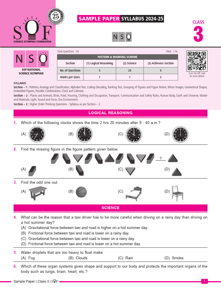 Class 3 Sample Paper for NSO 2024-25 | PDF