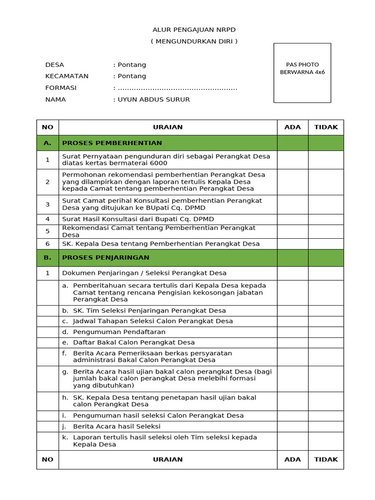 Proses Pengajuan NRPD Perangkat Desa | PDF