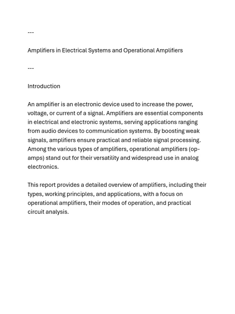 Overview of Amplifiers and Op-Amps | PDF | Amplifier | Operational ...