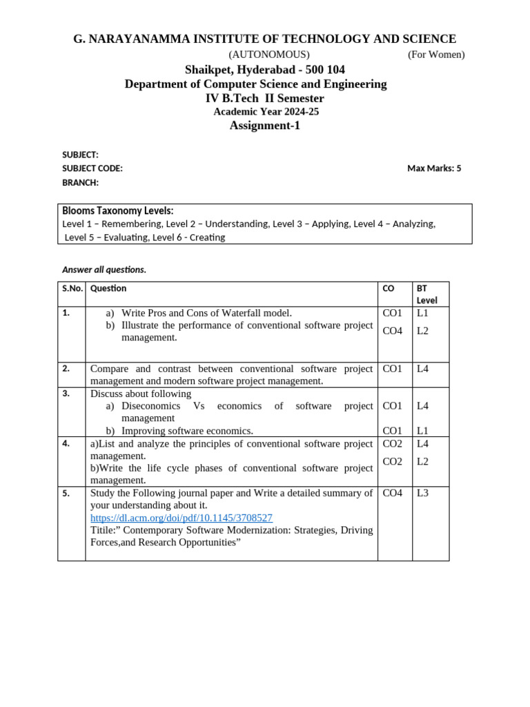 Software Project Management Assignment 2024 | PDF