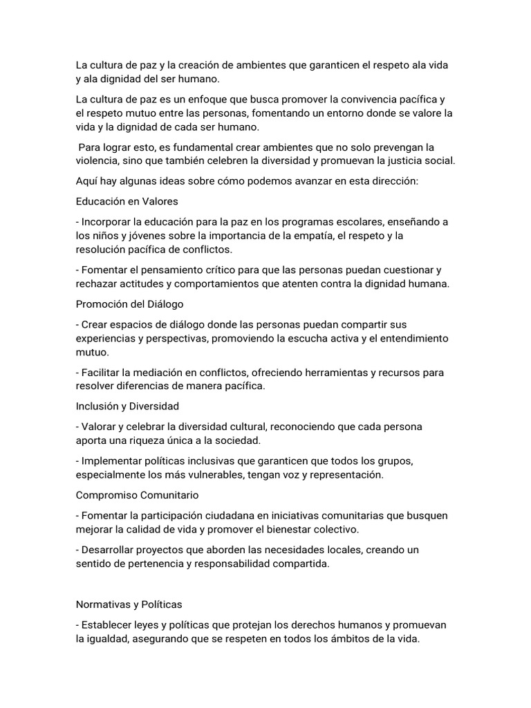 Cultura de Paz: Respeto y Dignidad Humana | PDF | Derechos humanos | Paz