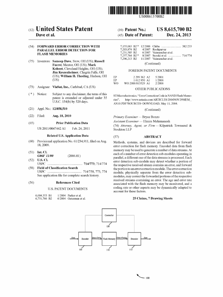 US8615700 | PDF | Computer Data Storage | Error Detection And Correction