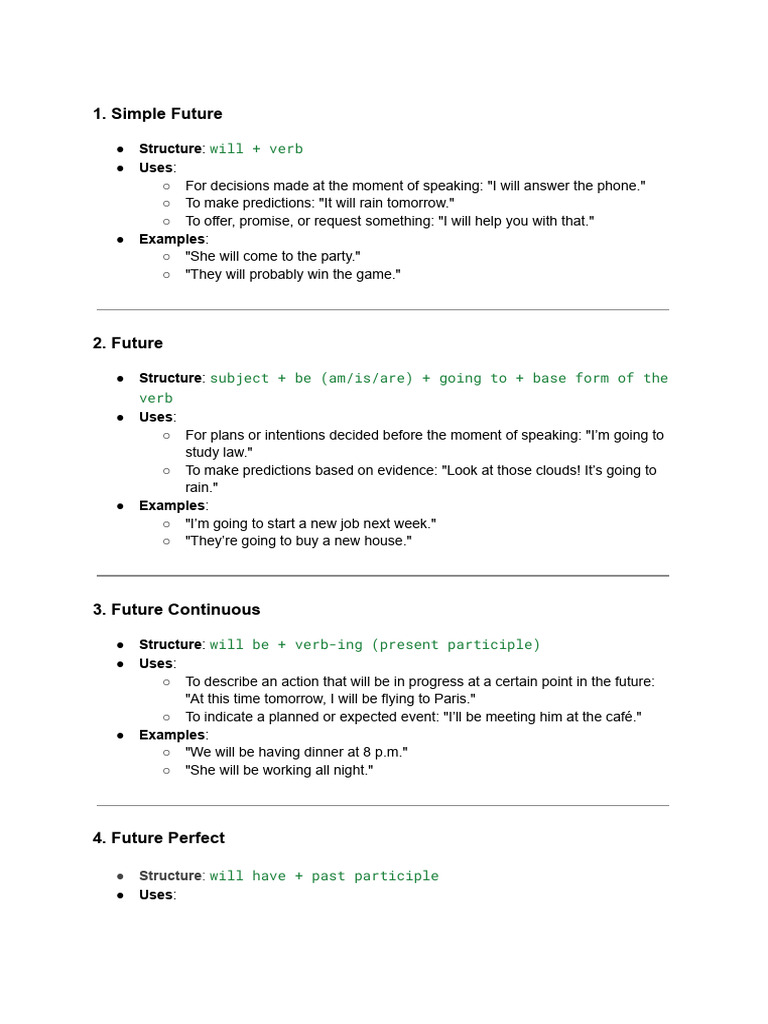 Understanding Future Tenses in English | PDF