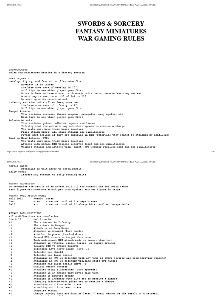 Sword and Sorcery Miniatures Rules | PDF | Infantry | Cavalry