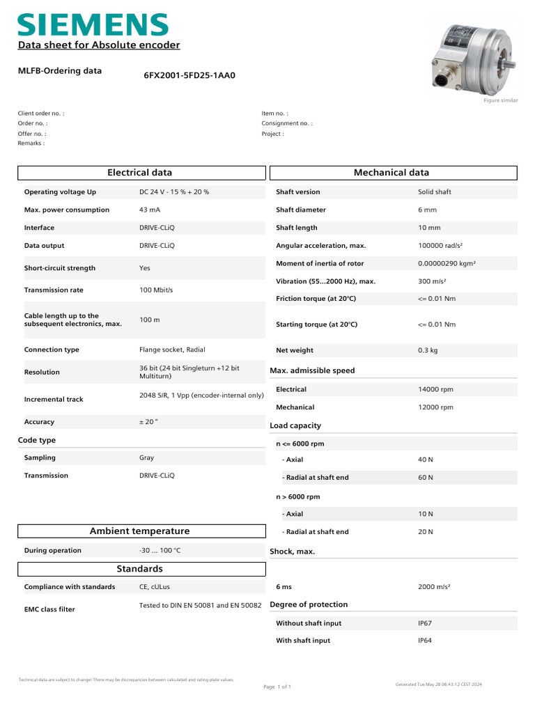 Absolute Encoder Data Sheet | PDF | Electrical Engineering | Mechanical ...