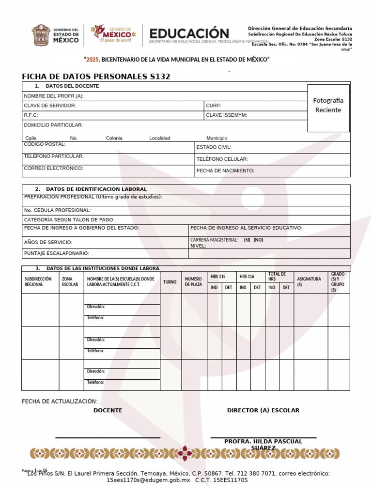 Ficha de Datos del Docente SEP | PDF | Correo | Educación Secundaria