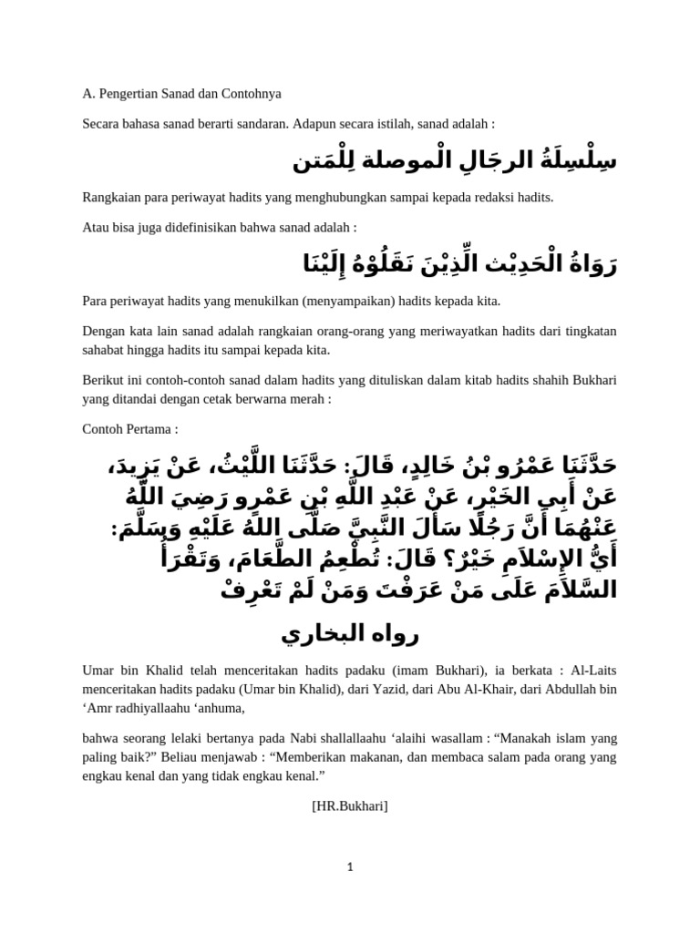 Pengertian Sanad, Matan, dan Rawi Hadits | PDF