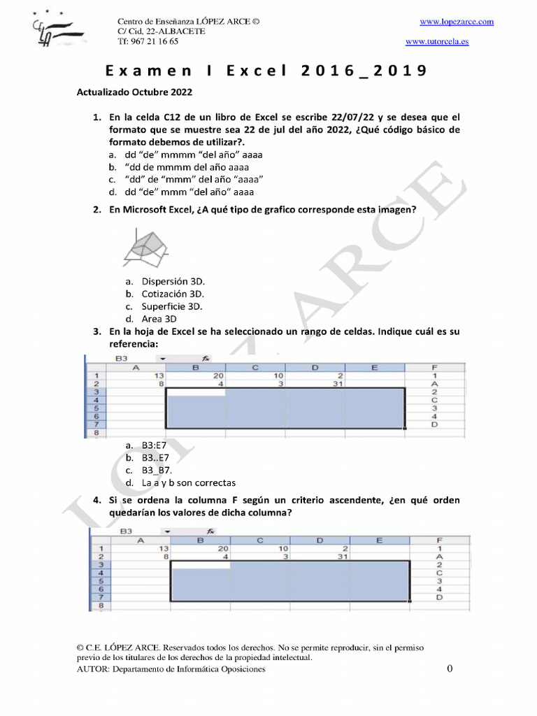 Examen I Excel 2016 2019 | PDF | Microsoft Excel | Hoja de cálculo