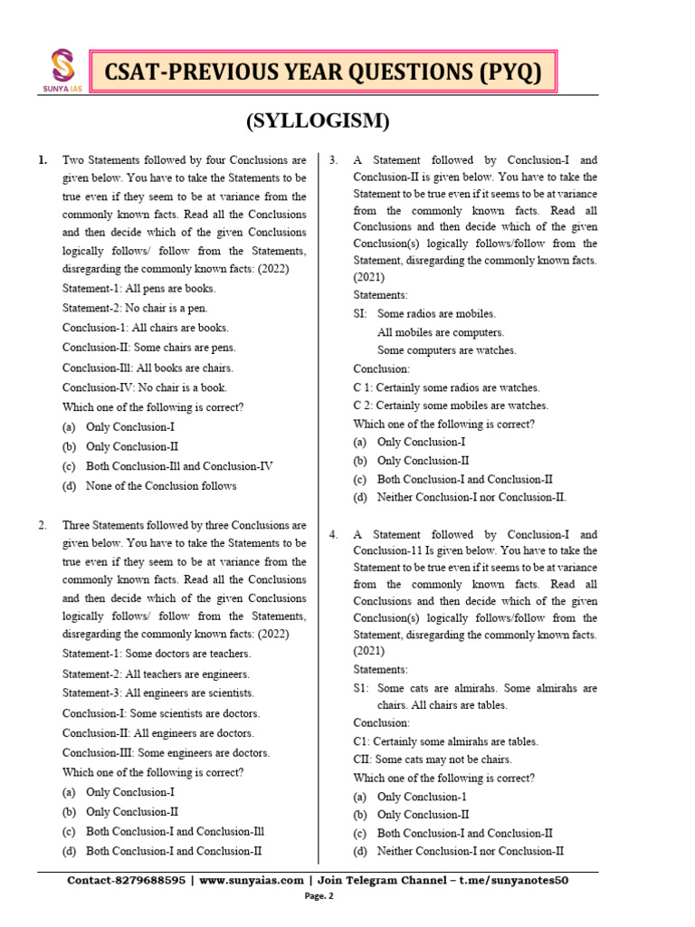 UPSC CSAT Syllogism PYQs Analysis | PDF | Argument | Logic