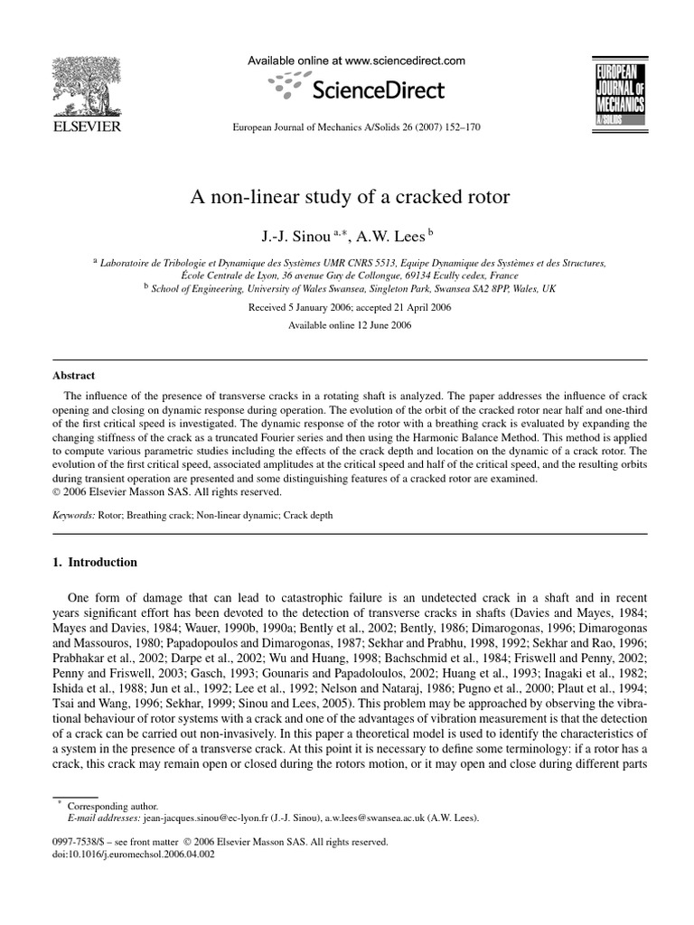 A non linear study of a cracked rotor | PDF | Force | Discrete Fourier ...