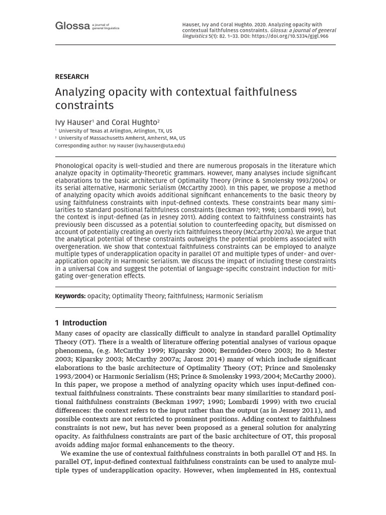 Analyzing Opacity With Contextual Faithfulness Con | PDF | Phonetics ...