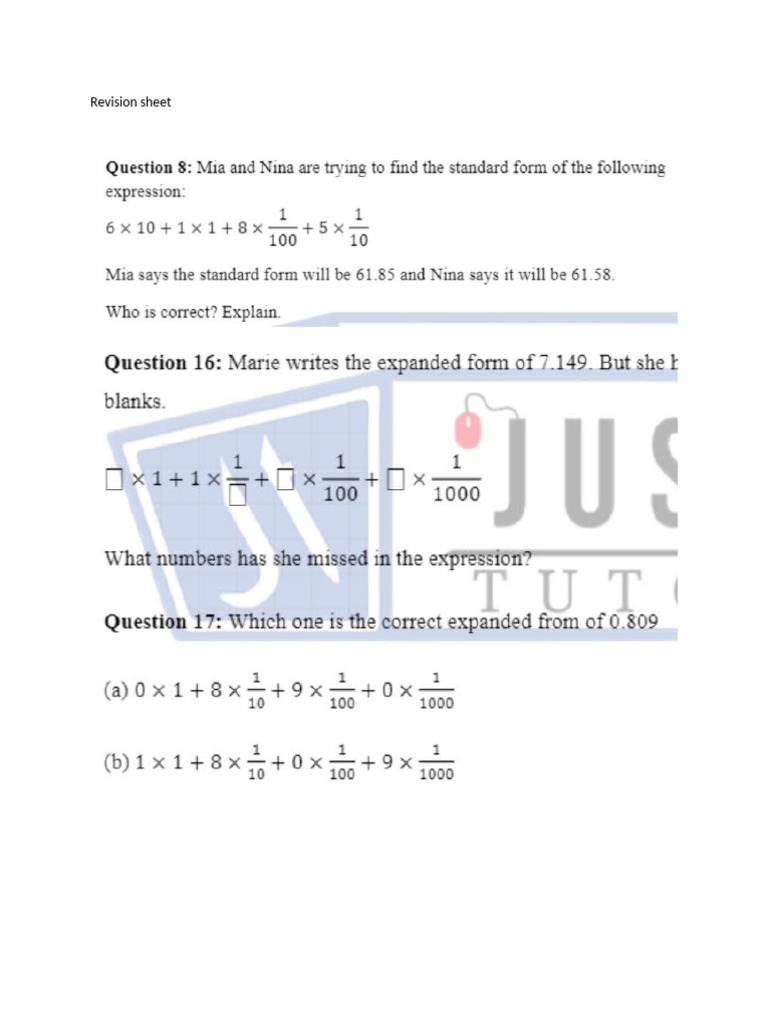 Revision Sheet Pdf