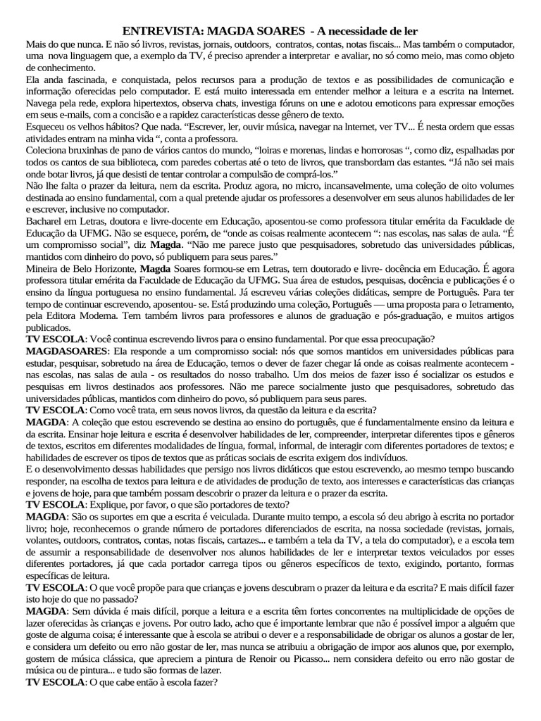 SORAES, Magda Becker - A necessidade de ler | PDF | Escrita | Aprendizado