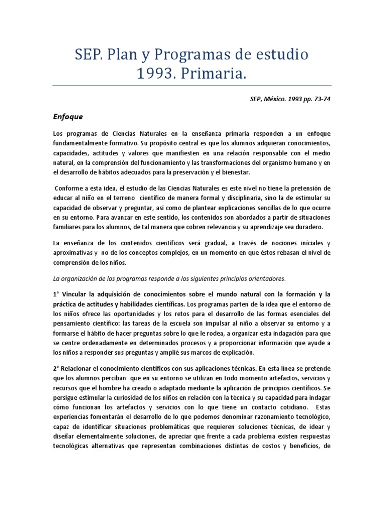 Ciencias Naturales: Plan 1993 Primaria | PDF | Science | Educación primaria