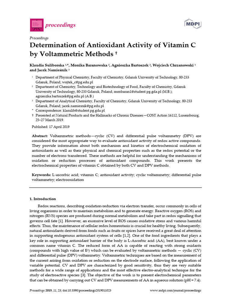 Antioxidant Activity of Vitamin C | PDF | Applied And Interdisciplinary ...