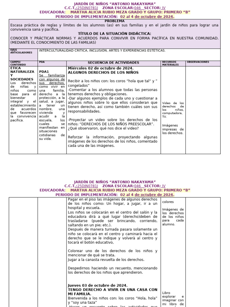 Plan 2 - 4 Octubre | PDF | Educación de la primera infancia