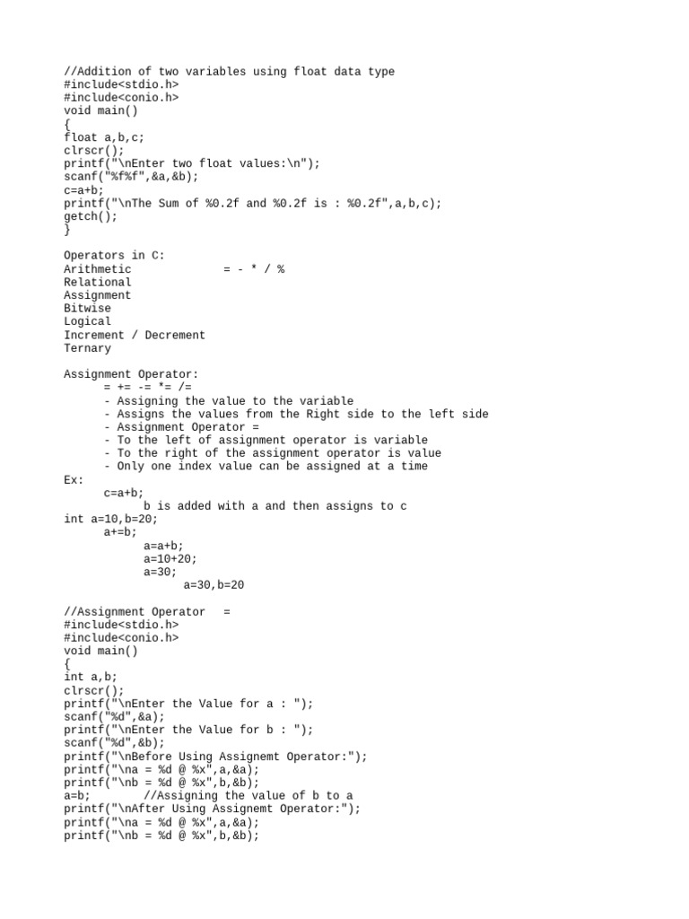 Operators in C | PDF