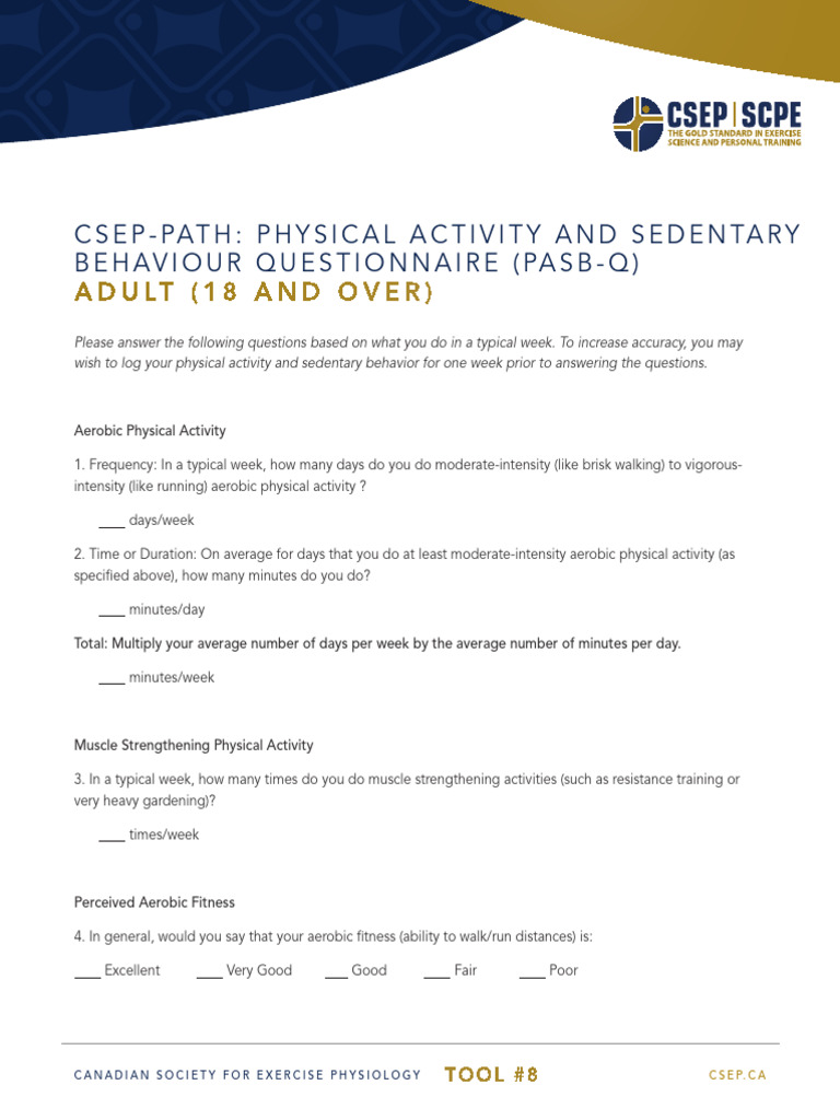Physical Activity and Sedentary Behavior Questionnaire | PDF | Aerobic ...