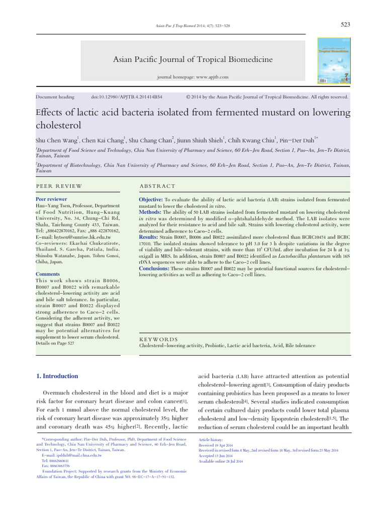 Effects of Lactic Acid Bacteria Isolated From Fermented Mustard On ...