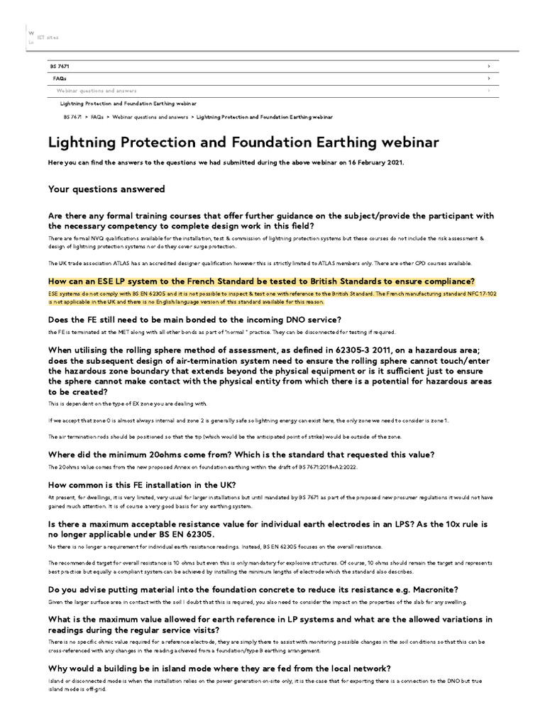 Lightning Protection Webinar Q&A Insights | PDF | Electricity ...