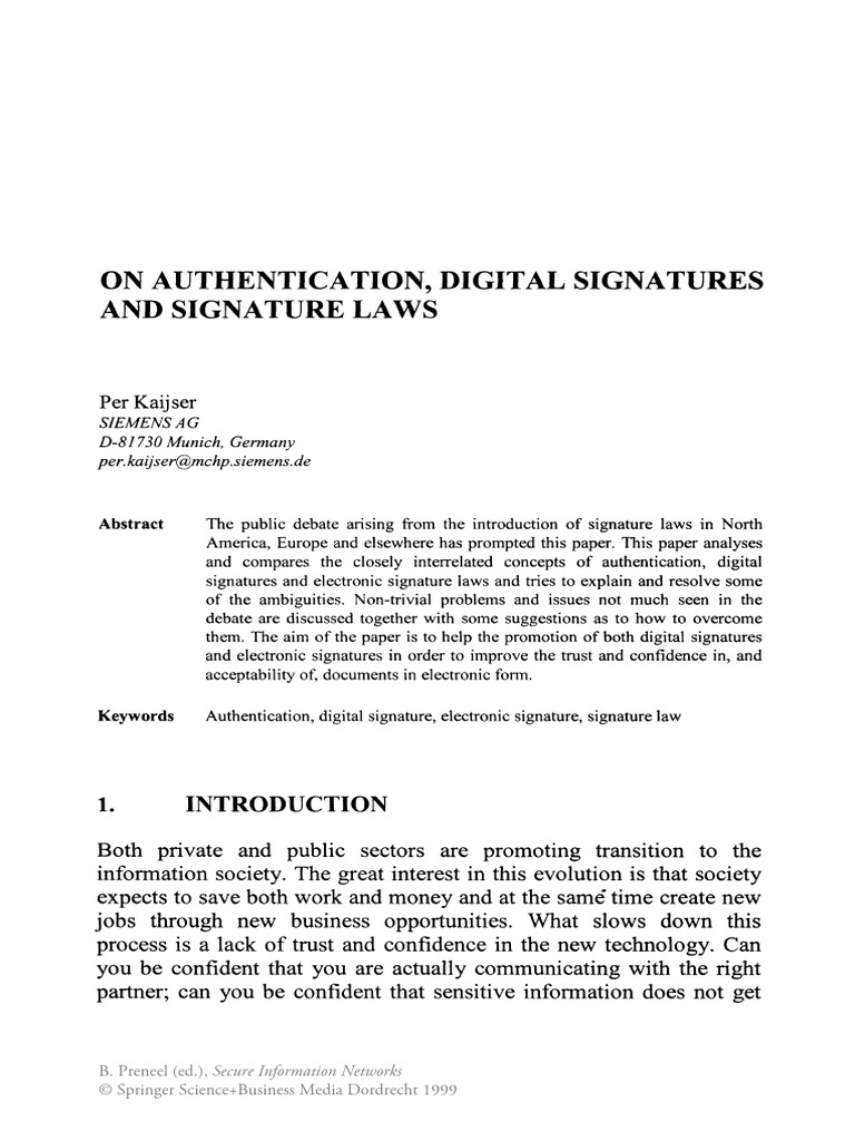 On Authentication, Digital Signature.. | PDF | Authentication | Public ...