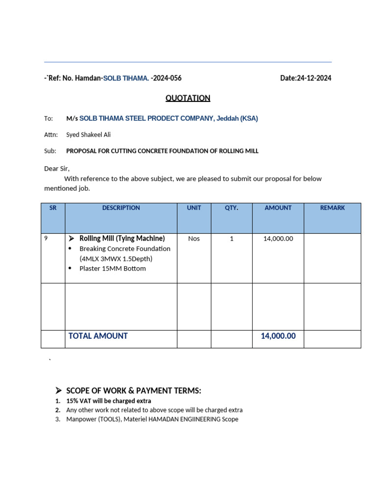 Quotation For Civil Work Rolling Mill 17 | PDF