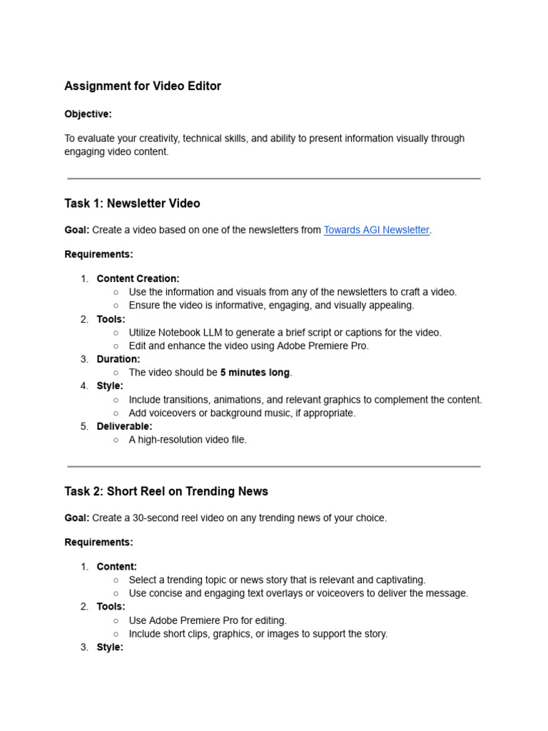 Assignment For Video Editor 1 Pdf