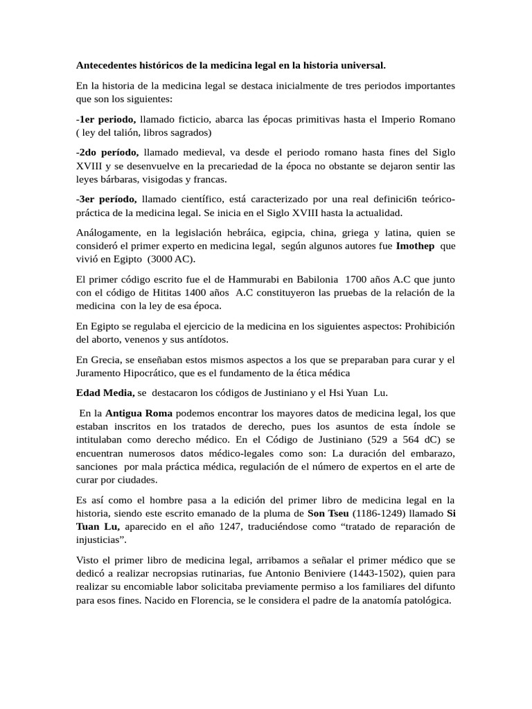 Historia de la Medicina Legal: Evolución y Claves | PDF | Medicina ...