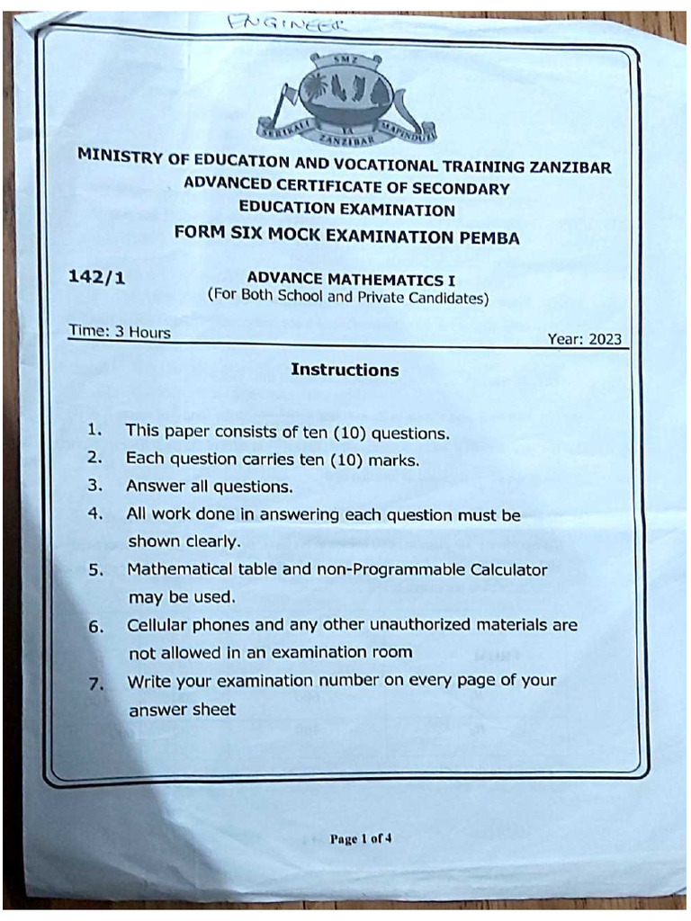 Adv Math 1 Pemba | PDF