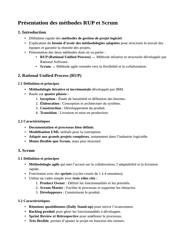 RUP vs Scrum : Méthodes de gestion de projet | PDF | Scrum ...