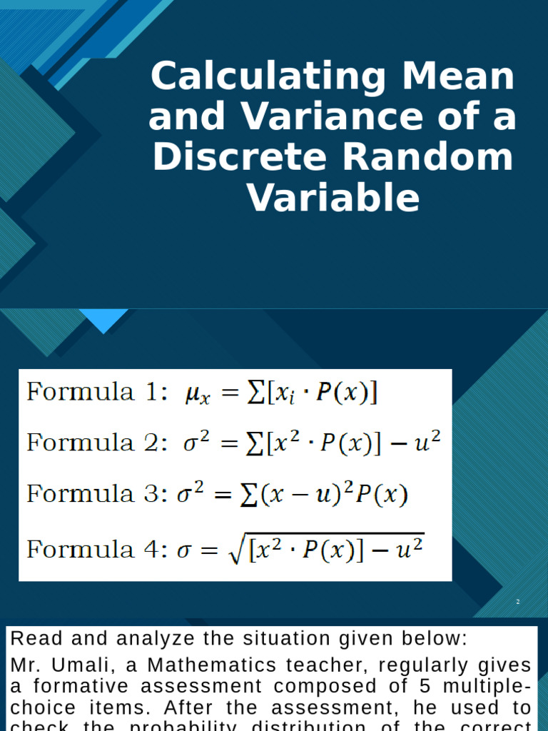 2. Calculating Mean and Variance of a Discrete Random | PDF