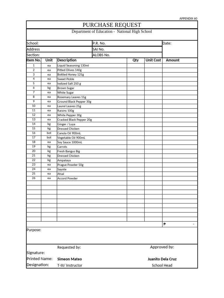 Purchase Request for School Supplies | PDF