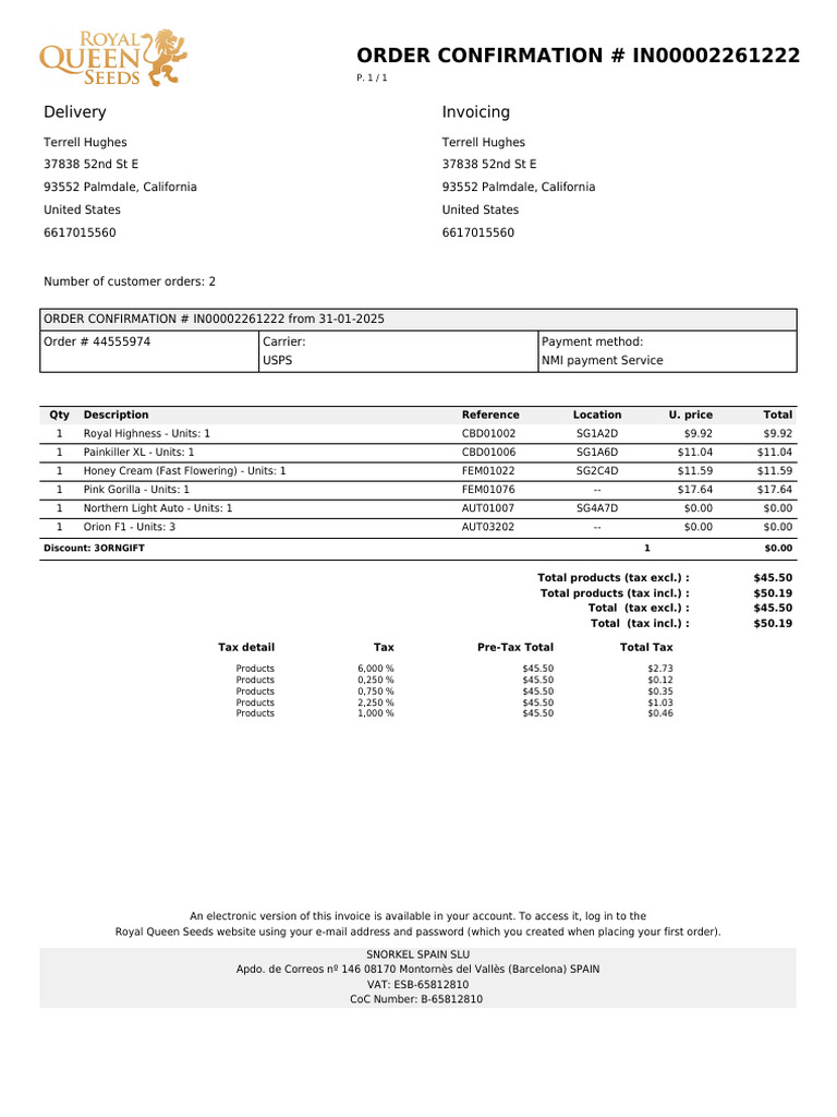 Order Confirmation IN00002261222 | PDF | Business Documents