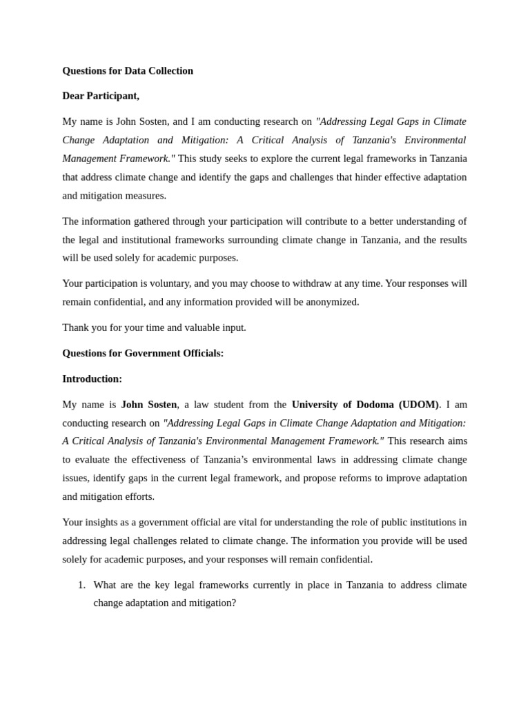 Questions For Data Collection by Haramba | PDF | Climate Change ...