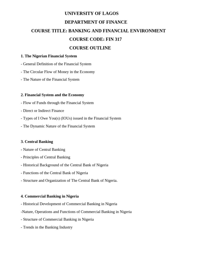 FIN 317 Banking Course Outline | PDF | Banks | Nigeria