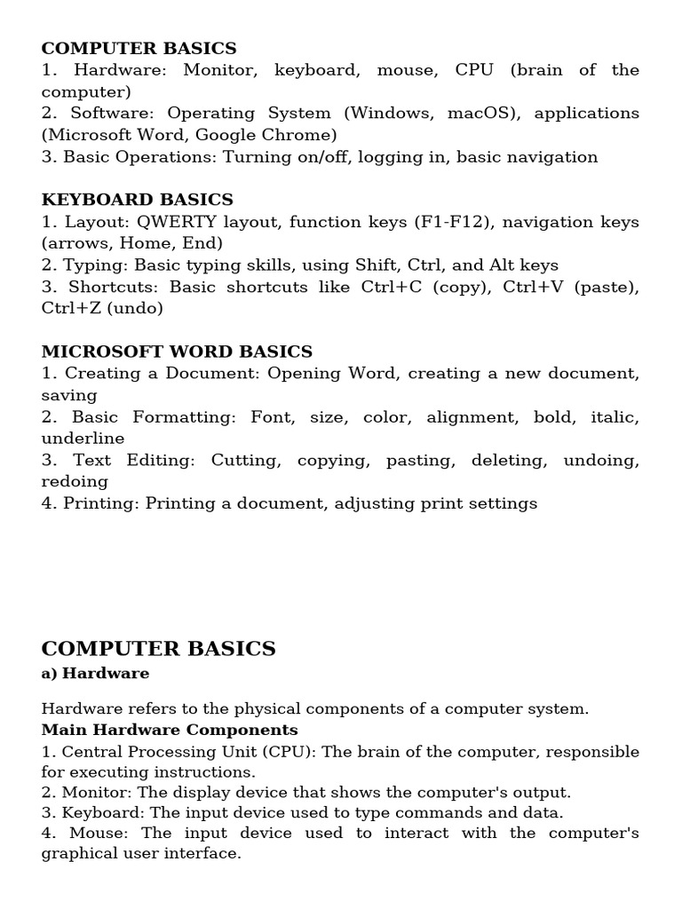 Computer Basics and Microsoft Word Guide | PDF | Computer Keyboard ...