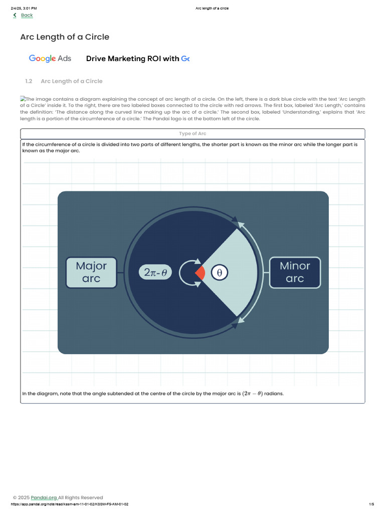 Arc Length and Segment of Circle | PDF | Circle | Angle