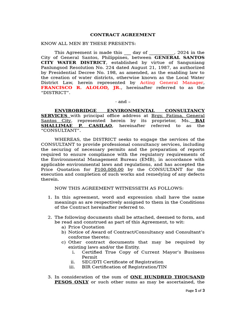 General Santos Water District Contract | PDF | Civil Law (Legal System ...